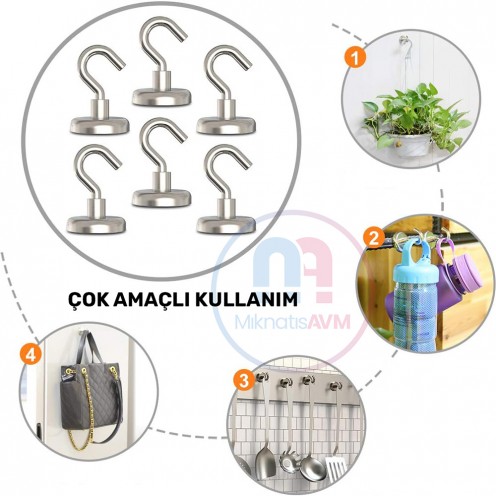 36x8 mm Dişi Bağlantılı - Kancalı - Neodyum Pot Mıknatıs