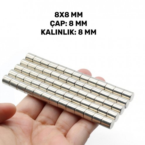 Ø8x8 mm Neodymium Magnet (Diameter 8 mm, Thickness 8 mm)